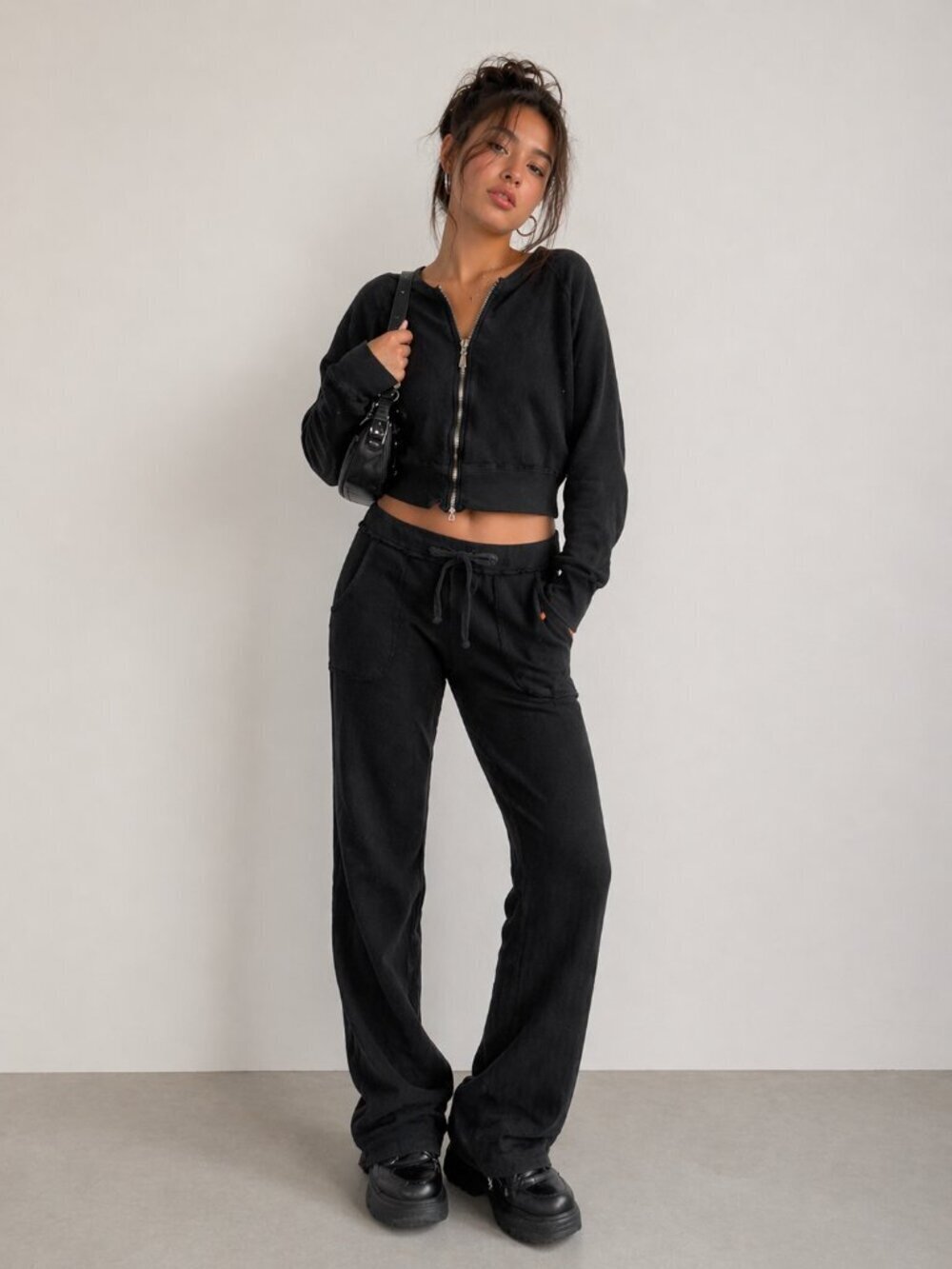 Vintage Y2k Shameless Black Lounge Set Track Suit Black Top Pants Tall Inseam